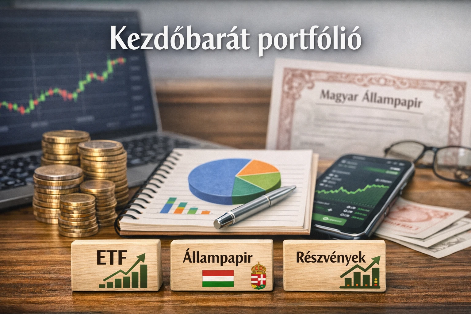 Kezdőbarát portfólió felosztás: 80% ETF, 15% állampapír, 5% egyéni részvény